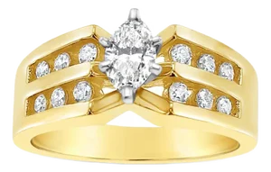 Marquise Diamond Center with Two-Rows of Diamond Accents, Size 7