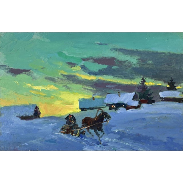 Oil Painting Winter Evening Village Yuriy Suprunchuk For Sale
