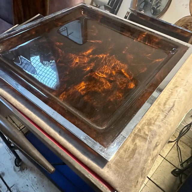 1980s Modernist Faux Tortoiseshell Lucite Square Tray by Ulderico Cavinato For Sale - Image 11 of 12