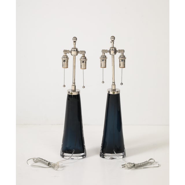 Orrefors Pair of Large Midnight Blue Orrefors Lamps by Carl Fagerlund. For Sale - Image 4 of 6