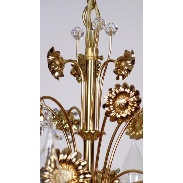 Brass & Lead Crystal Chandelier with Flowers from Palwa, 1970s For Sale - Image 6 of 15