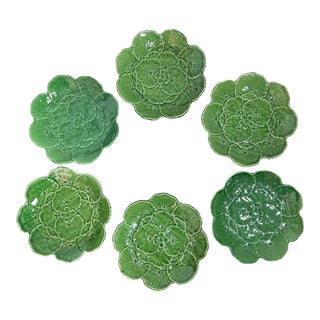Late 20th Century Green Belo Geranium Leaf Soup Plates – Set of 6 For Sale