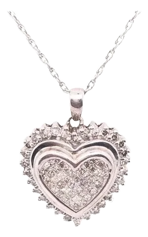 14 Karat White Gold Heart Pendant Necklace With Round Diamonds