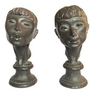 Mid 20th Century Fred Press Bust Sculptures - Set of 2 For Sale