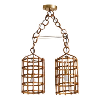 1960s Italian Double Bamboo Lantern Pendant For Sale