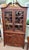 Handsome inlaid mahogany bench made corner cupboard. Nice string inlay on the sides and doors and drawer. Individual panes...
