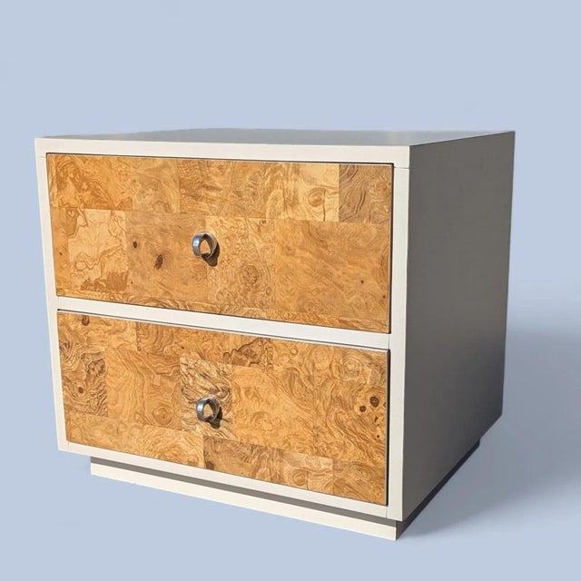 1970s 1970s Faux-Burl Laminate Nightstand With Chrome Pulls For Sale - Image 5 of 10