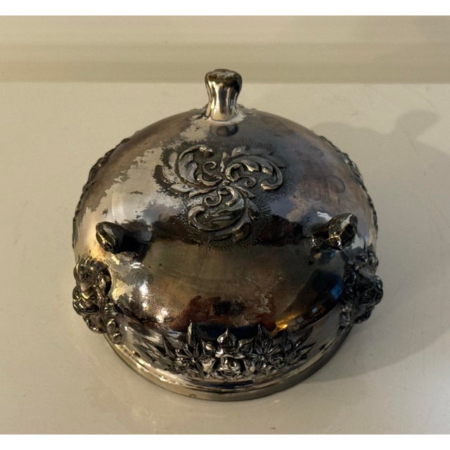 Vintage Silverplate & Cobalt Glass Footed Salt Cellar / Decorative Vanity Bowl For Sale - Image 11 of 12
