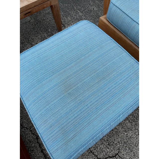 1990s Vintage Brown Jordan "Mission Teak" Deep Seating Patio Set With Blue Cushions - 10 Pieces For Sale - Image 10 of 11