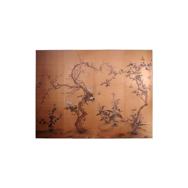 Wood Antique Japanese Painted Silk Panel with Flowers and Birds Decor, 1900s For Sale - Image 7 of 7