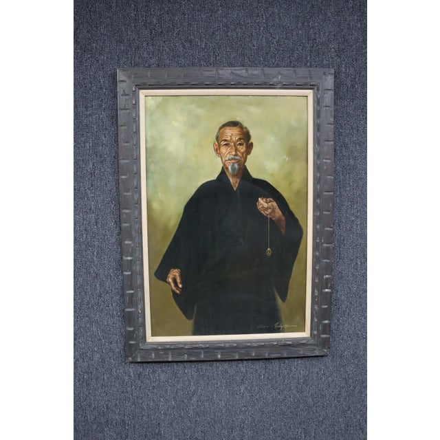 Gray Asian Peace Oil Painting Signed For Sale - Image 8 of 8