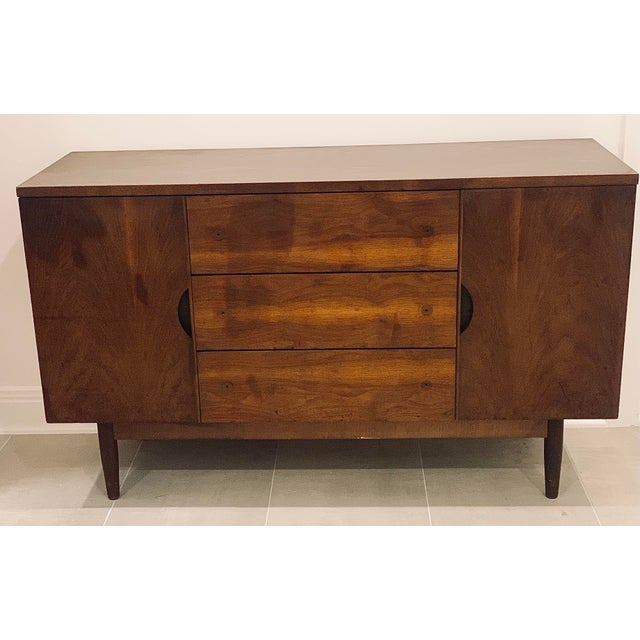 Brown Vintage 1960’s Mid-Century Modern Walnut Sideboard/Console/Credenza With Wood Grain Laminate Top by Stanley Furniture Company For Sale - Image 8 of 12