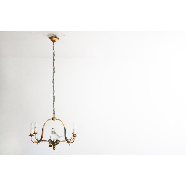 1970s Hollywood Regency Florentine Murano Glass Chandelier with Bird, Italy, 1970s For Sale - Image 5 of 10