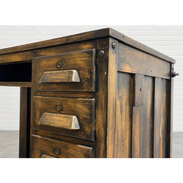 Antique Industrial Wooden Workbench Cabinet, C. 1920’s For Sale - Image 15 of 15