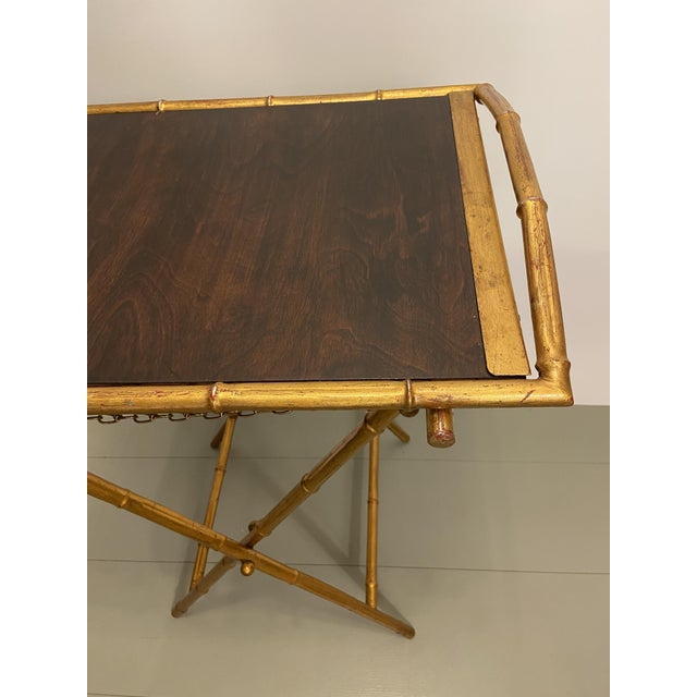 Gold Faux Bamboo Side Table with Tray, Italy, 1970s, Set of 2 For Sale - Image 8 of 11