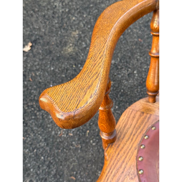 Brown Late 19th Century Pressed Back Oak Tooled Leather Rocking Chair For Sale - Image 8 of 12