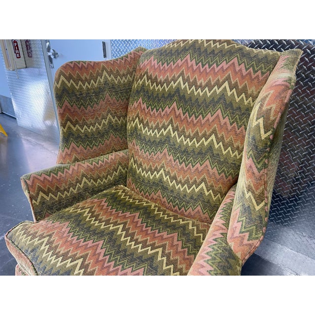 Late 20th Century Groovy Flame Stitch Wing Chairs by Harden, a Pair, Wingback, Vintage For Sale - Image 5 of 12