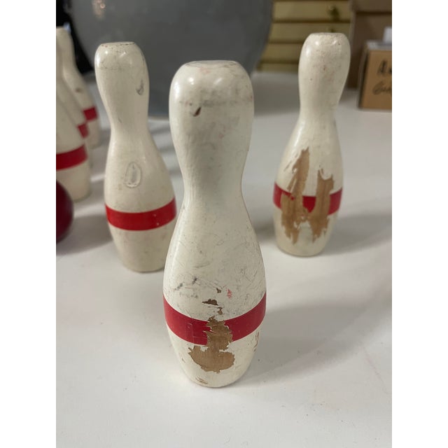 Antique Hand Painted Bowling Game Skittles Set For Sale - Image 10 of 15