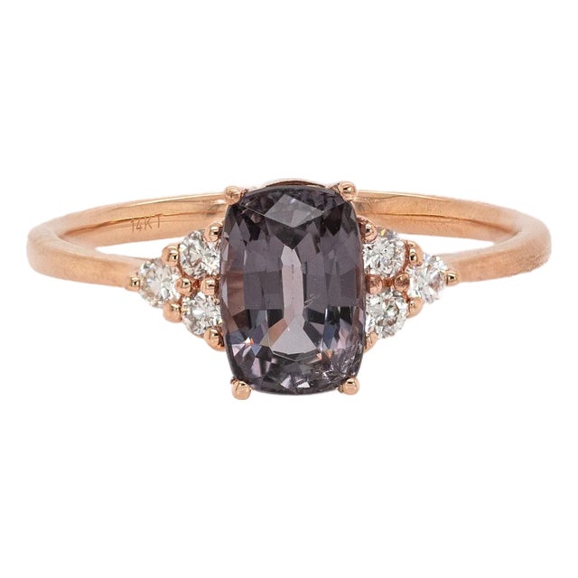 1.4ct Grey Spinel Ring W Natural Diamond Accents in 14k Rose Gold | Cu 8x4.5mm, Size 6.75 For Sale