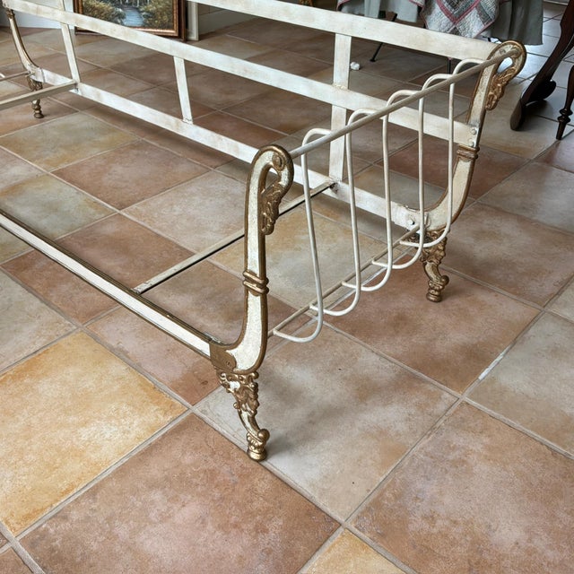 Rare 1800's Louis Philippe Iron day bed, guided scrollwork, face profile on legs, Griffin on upper arm. Solid iron...