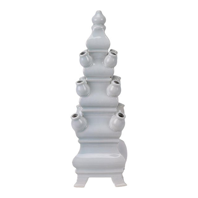 1990s White Flower Porcelain Pagoda Sculpture Tulip Vases For Sale