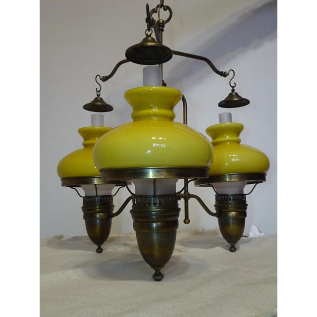 Large Vintage 3-Light Chandelier in Brass, Iron, and Glass, 1970s For Sale - Image 3 of 18