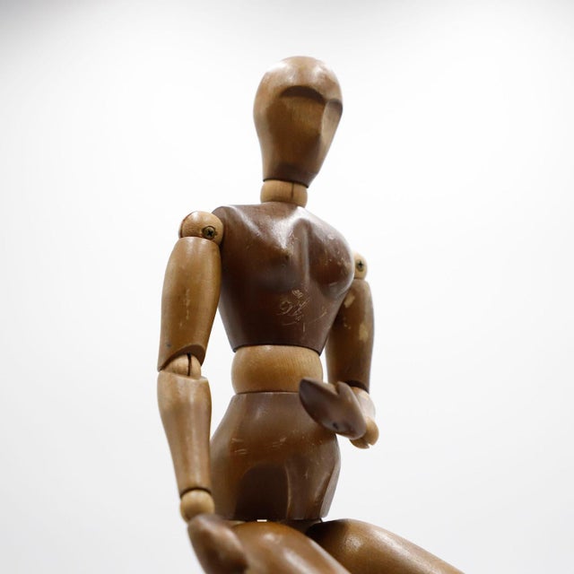 Circa 1940. We offer this Antique Articulate Artist's Mannequin made in wood and brass tripod.