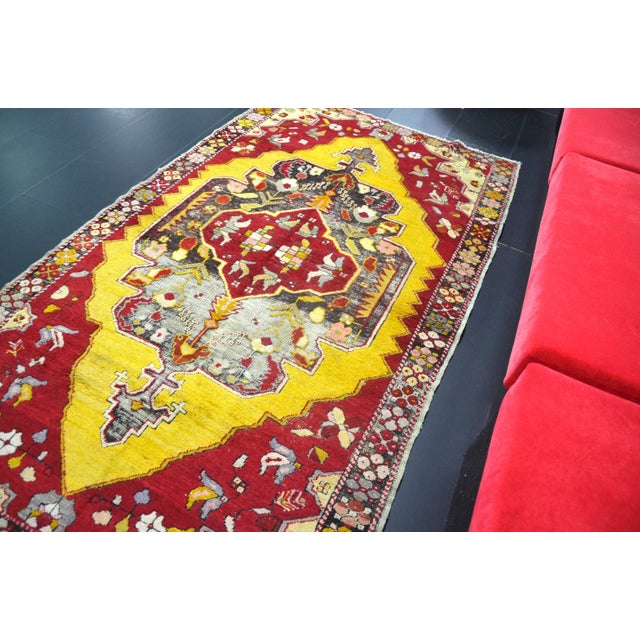 Vintage Turkish Red and Yellow Rug For Sale In Phoenix - Image 6 of 11