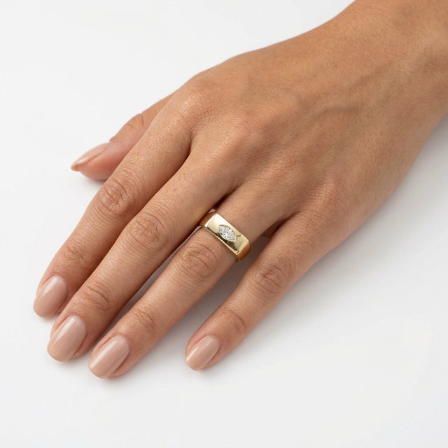 1990s 14k Gold Marquise Diamond Signet Ring, Size 6.5 For Sale - Image 11 of 11