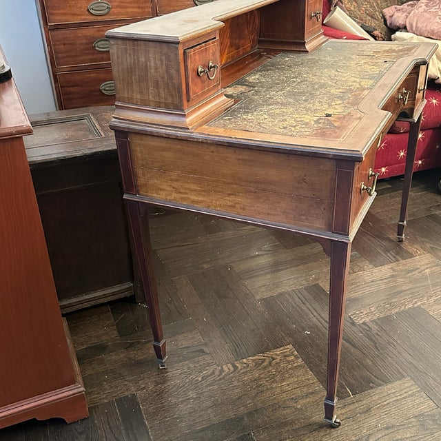 Wood Antique Edwardian Carlton House Desk in Tiger Maple For Sale - Image 7 of 12