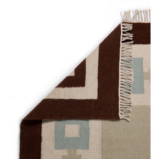 Not Yet Made - Made To Order Part & Parcel Goods Wool Chain Rug 2’6” x 12', Celadon, Sky Blue, Chocolate and Eggshell For Sale - Image 5 of 6