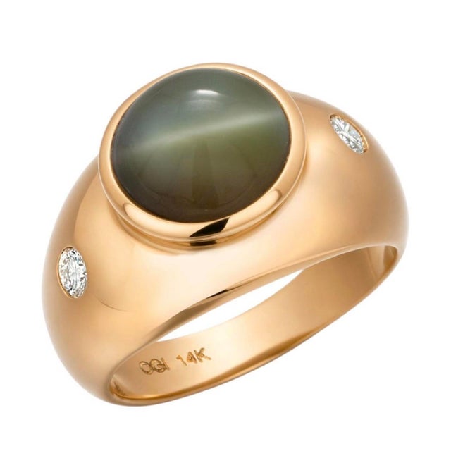 14ky Gold Gia Certified 7.11 Carat Natural Cat's Eye Chrysoberyl & Diamond Ring For Sale In New York - Image 6 of 8