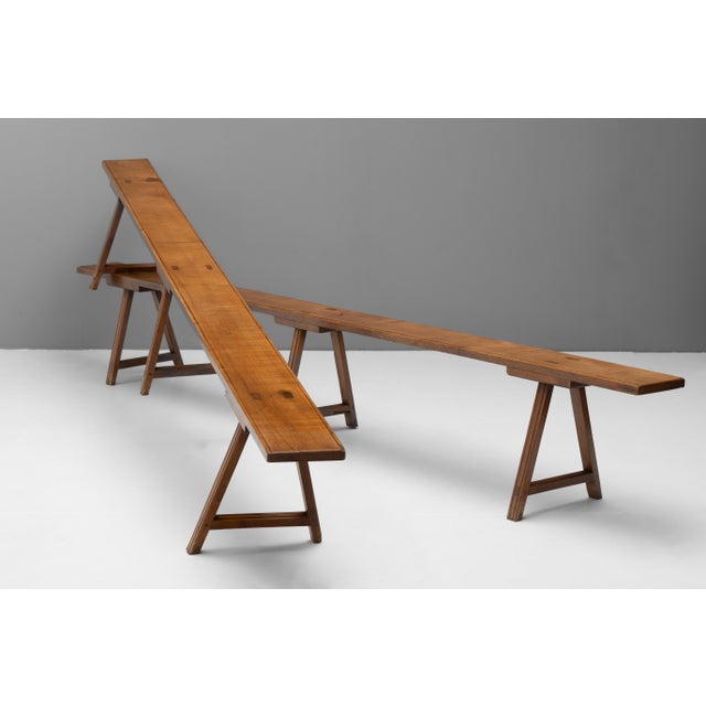 Long Cherrywood Benches, 1900s, Set of 2 For Sale - Image 9 of 9