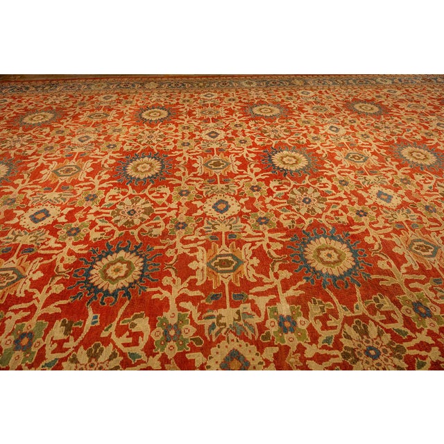 Late 19th Century 1890s Red Rust Field Geometric Antique Persian Sultanabad Knotted Gallery Rug For Sale - Image 5 of 7