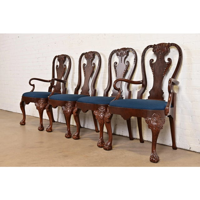 English Baker Furniture Stately Homes Georgian Carved Burled Walnut Dining Chairs, Newly Refinished For Sale - Image 3 of 12