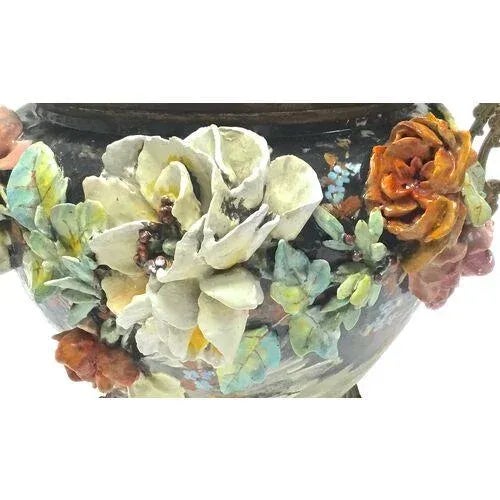 Metal Large Antique Barbotine Majolica Jardiniere For Sale - Image 7 of 13