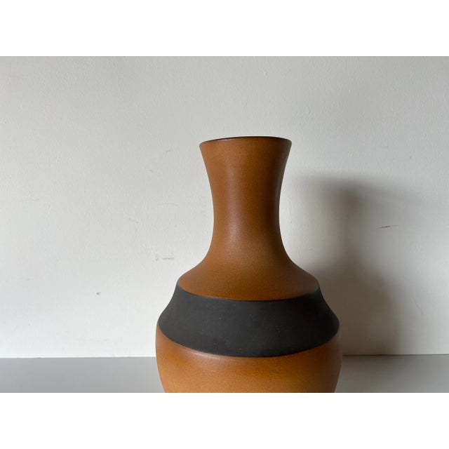 Vintage Organic Brown and Black Matte Glaze Ceramic Vase For Sale - Image 4 of 13