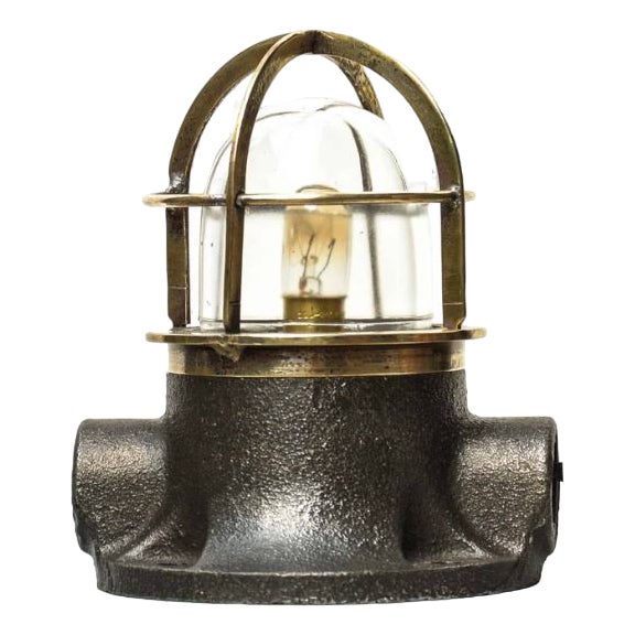 Spining Top Lamp in Patinated Cast Iron and Brass, 1950s For Sale
