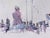 This watercolor on paper captures a serene figure seated against a backdrop of abstract forms and muted colors. The soft...