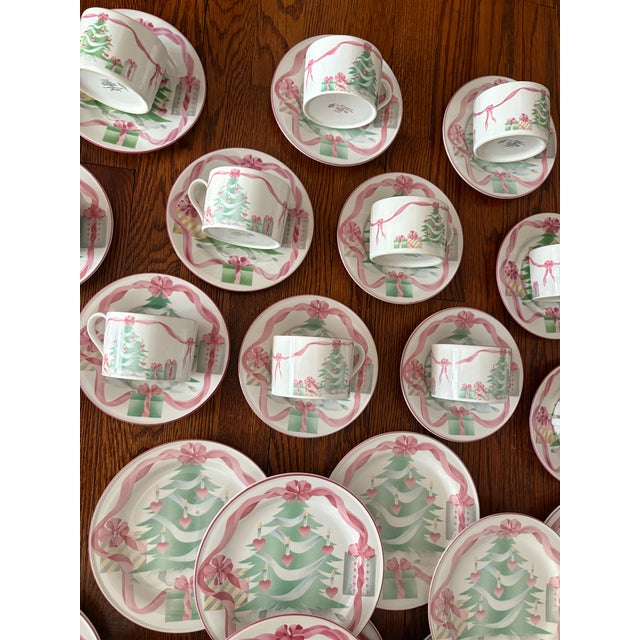 Ceramic Vintage 1989 “Home for Christmas” Pink Dinner Set by Sango- 49 Pieces For Sale - Image 7 of 11