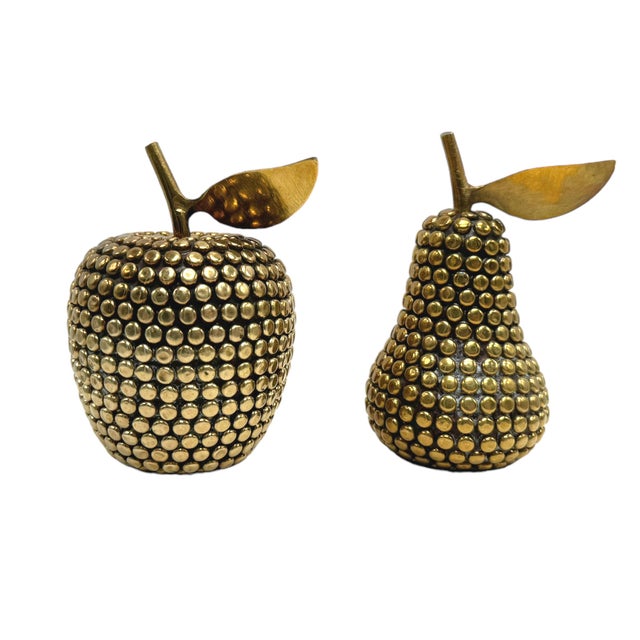 1990s Vintage Brass Studded Apple & Pear - Set of 2 For Sale - Image 5 of 6