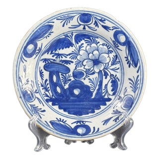 Antique Dutch Delft Blue and White Faience Plate, 1700s For Sale