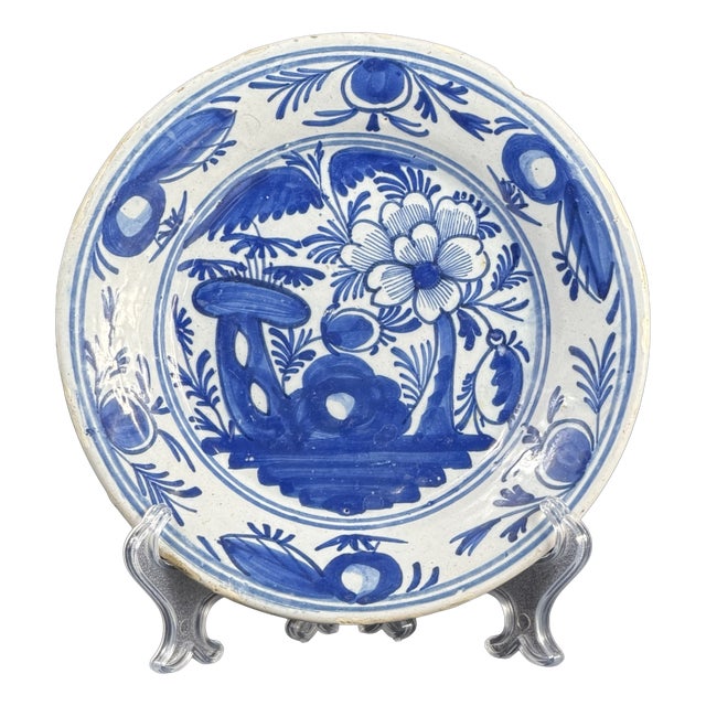 Antique Dutch Delft Blue and White Faience Plate, 1700s For Sale