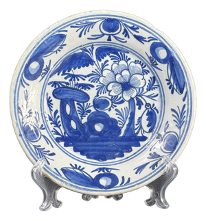Antique Dutch Delft Blue and White Faience Plate, 1700s