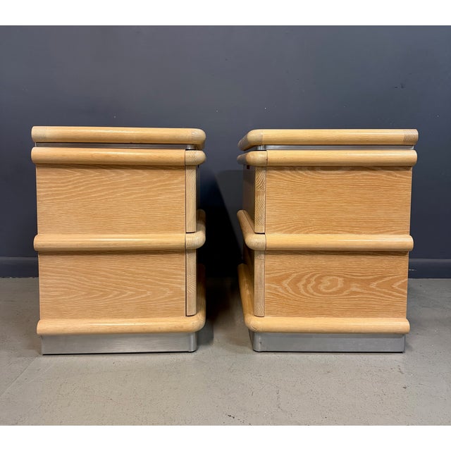 Wood 1990s Pair of Jay Spectre for Century Cerused Oak Nightstands With Brushed Steel Bases For Sale - Image 7 of 9