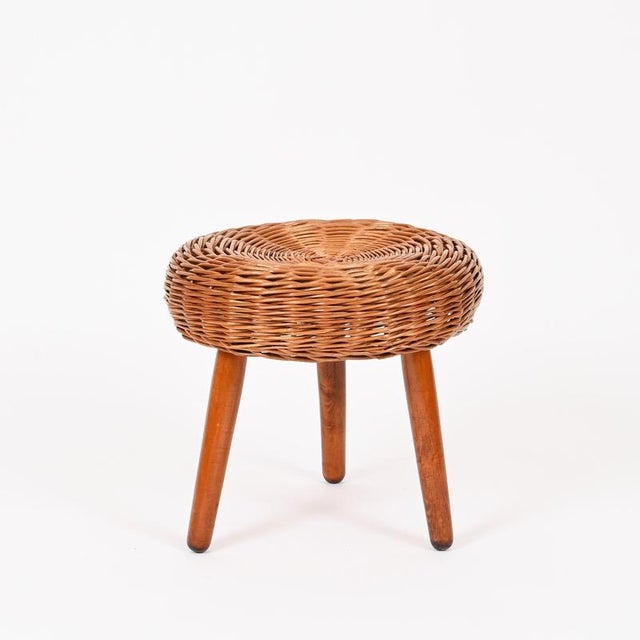 Mid-Century Stool or Side Table in Wicker and Wood by Tony Paul, Italy, 1950s For Sale - Image 10 of 11