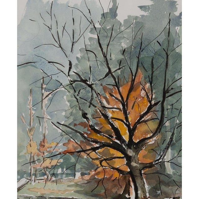 Jacques Noury, Reflections of Trees, Watercolor For Sale - Image 4 of 5