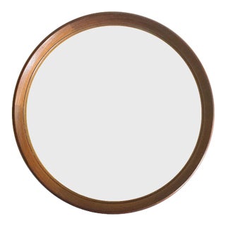 Swedish Round Teak Mirror, 1960s For Sale
