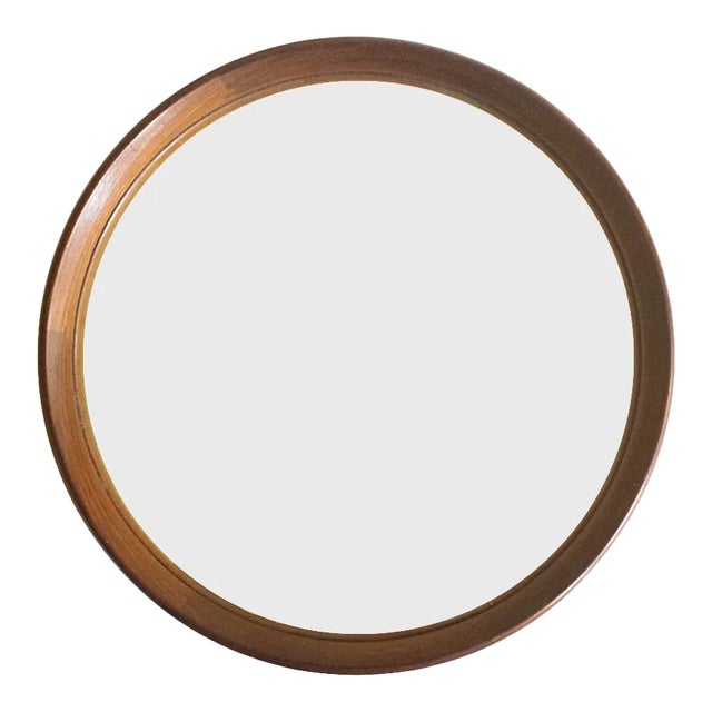 Swedish Round Teak Mirror, 1960s For Sale