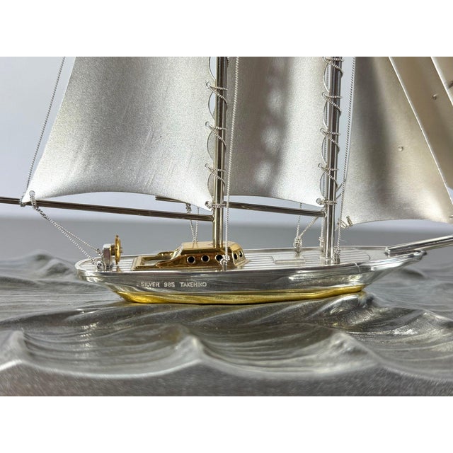 Rare Seki Takehiko Signed 985 Silver Yacht Model Original Box and Case Maritime Art For Sale - Image 16 of 17